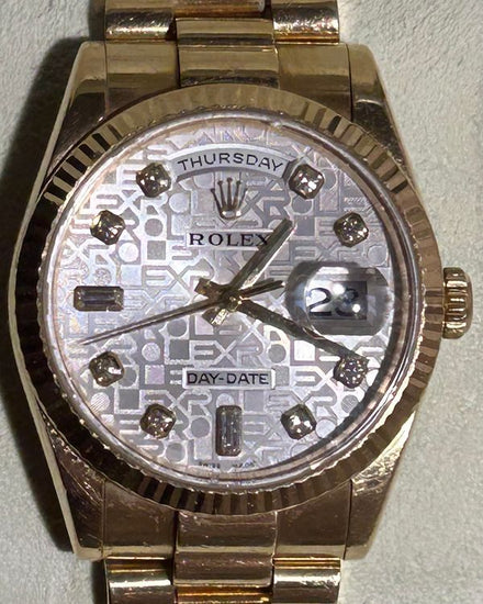 Rolex Day-Date 36MM Silver "Jubilee Motif" Dial Yellow Gold President Bracelet (118238)