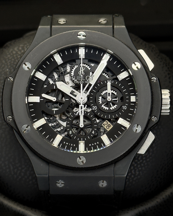 Hublot Big Bang Aero Bang "Black Magic" 44MM Skeleton Dial Leather Strap (311.Cl.1170.GR)