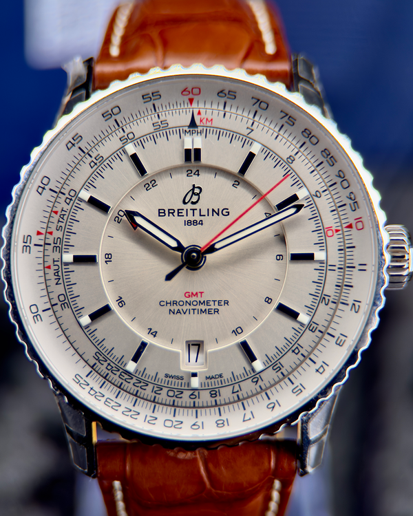 2025 Breitling Navitimer GMT 41MM  Silver Dial Leather Strap (A32310211G1A1)