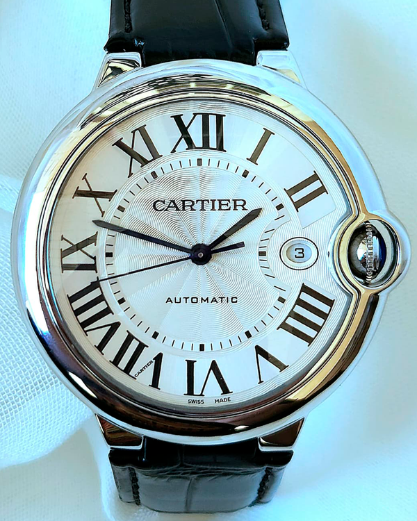 SR 2020 Cartier Ballon Bleu 42MM Silver Dial Leather Strap (W69016Z4)