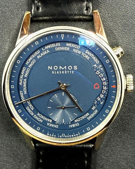 2016 NOMOS Glashutte Zürich Worldtimer 40MM Blue Dial Leather Strap (807)