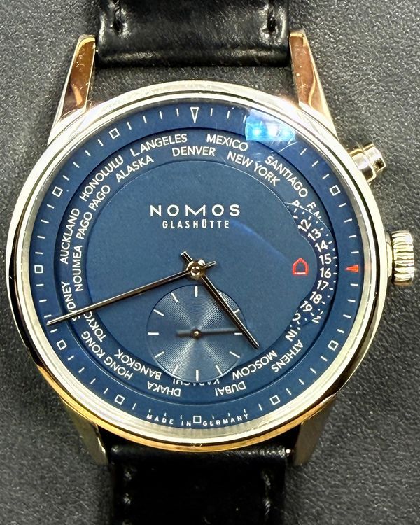 2016 NOMOS Glashutte Zürich Worldtimer 40MM Blue Dial Leather Strap (807)