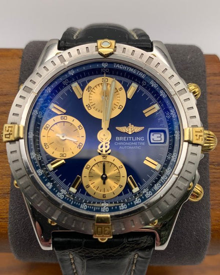 Breitling Chronomat 39MM Blue Dial Aftermarket Leather Strap (B13352)