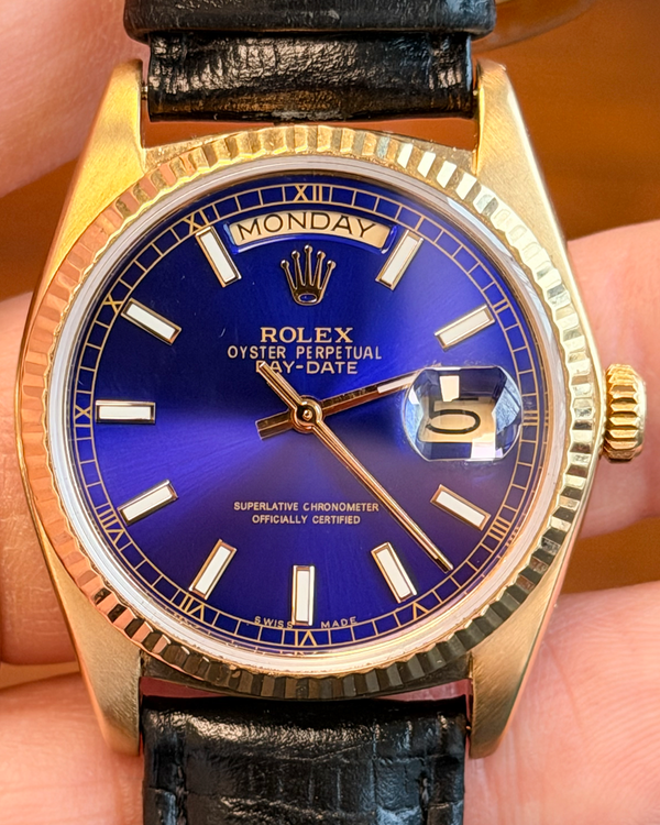 1978 Rolex Day-Date 36MM Aftermarket Blue Dial Aftermarket Leather Strap (18038)