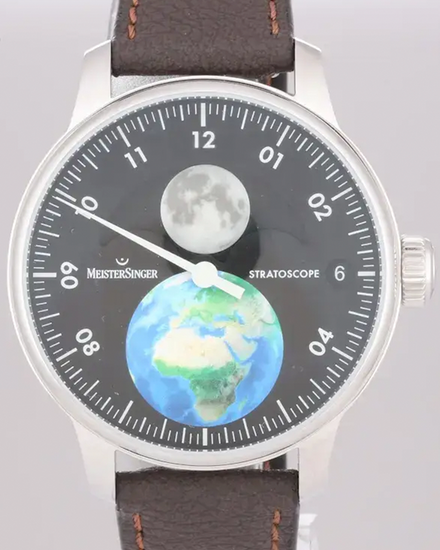2025 MeisterSinger Stratoscope Best Friends L.E. MoonPhase 43MM Black Dial Leather Strap (ED-STBF902)