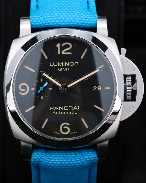 2018 Panerai Luminor  1950 3 Days GMT 44MM Black Dial Aftermarket Textile Strap (PAM01320)