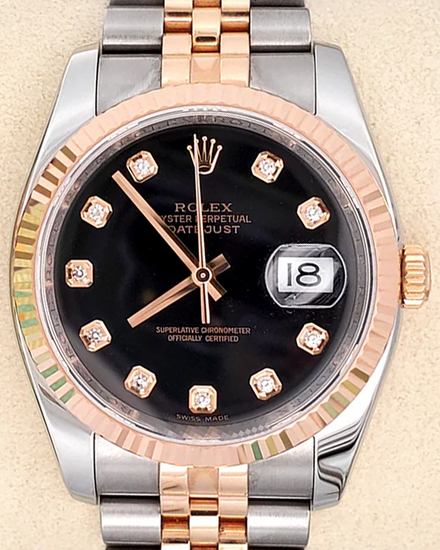 2008 Rolex Datejust 36MM Black Dial Two-Tone Super Jubilee Bracelet (116231)