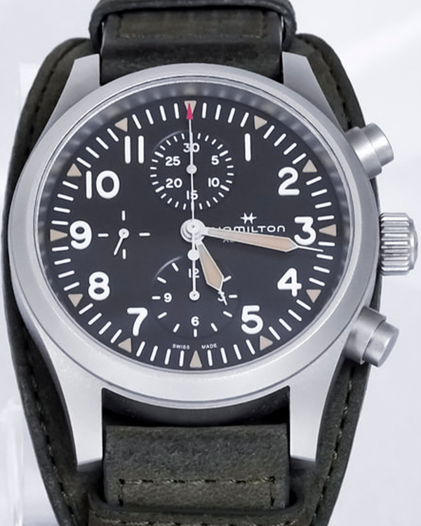 2022 Hamilton Khaki Field Auto Chrono 44MM Black Dial Leather Strap (H71706830)