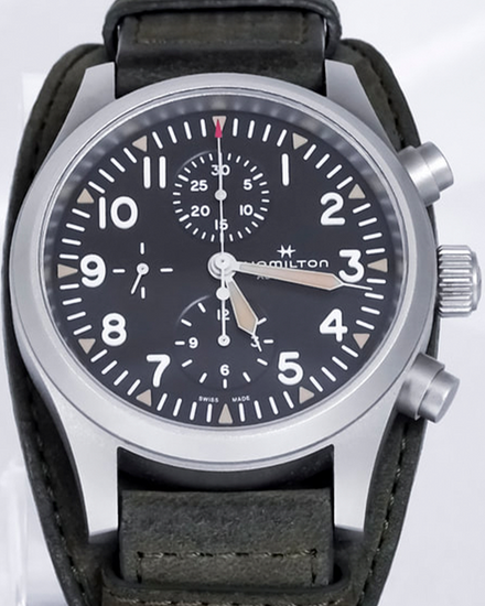 2022 Hamilton Khaki Field Auto Chrono 44MM Black Dial Leather Strap (H71706830)