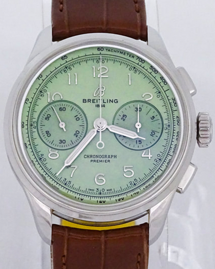 2024 Breitling Premier B09 Chronograph 40MM Pistachio Dial Leather Strap (AB0930)