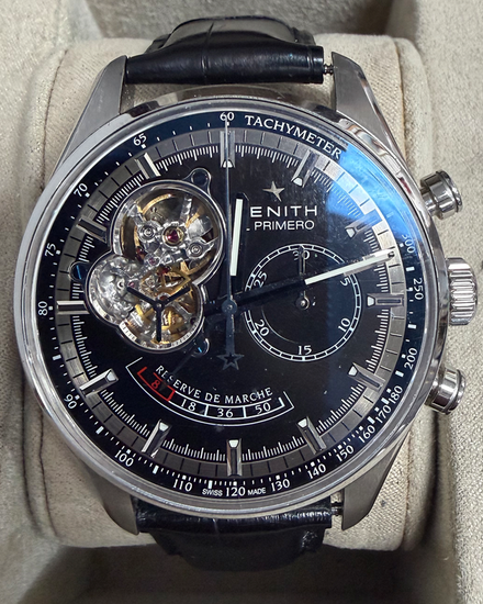 Zenith Chronomaster El Primero 42MM Black Dial Aftermarket Leather Strap (03.2080.4021/21.C496)
