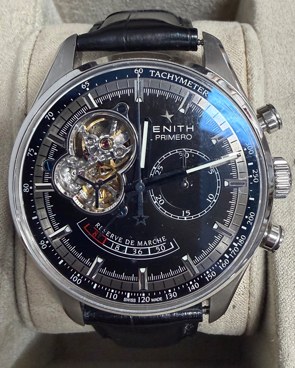 Zenith Chronomaster El Primero 42MM Black Dial Aftermarket Leather Strap (03.2080.4021/21.C496)