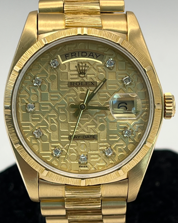 1979 Rolex Day-Date 36MM Champagne "Jubilee Motif" Dial Yellow Gold "Bark" President Bracelet (18078)
