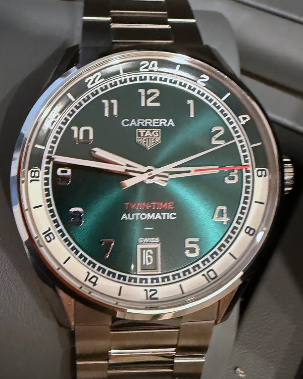 2025 Tag Heuer Carrera Date Twin-Time 41MM Green Dial Steel Bracelet (WDA2114.BA0043)