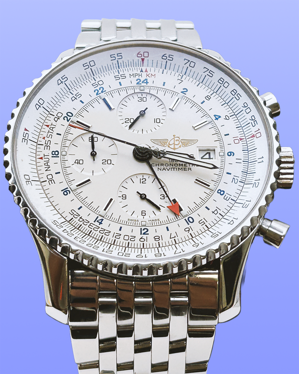 No Reserve - 2015 Breitling Navitimer World 46MM White Dial Steel Bracelet (A24322)
