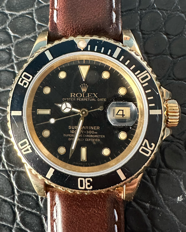 Rolex Submariner Date 40MM Black Dial Aftermarket Leather Strap (16618)