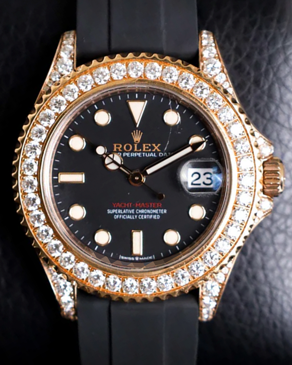 Rolex Yacht-Master 37MM Aftermarket Black Dial Oysterflex Strap (268655)