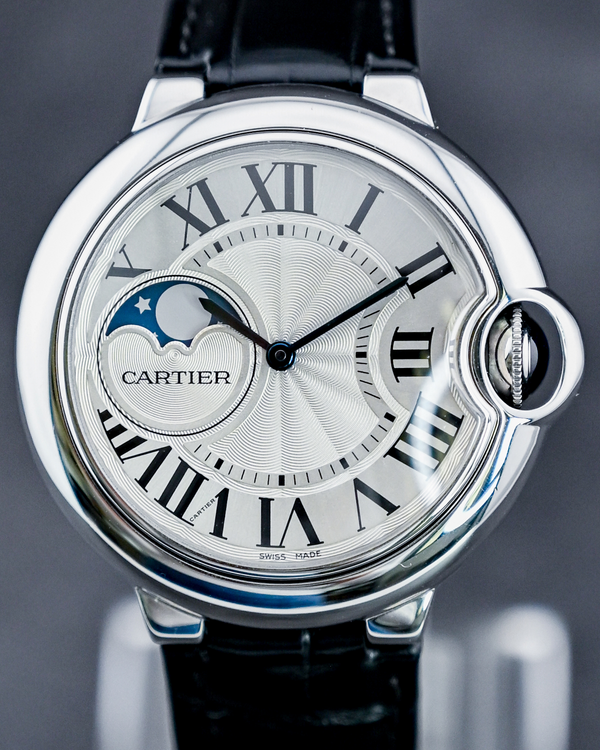 2018 Cartier Ballon Bleu Moonphase 37MM Silver Dial Leather Strap (4034)