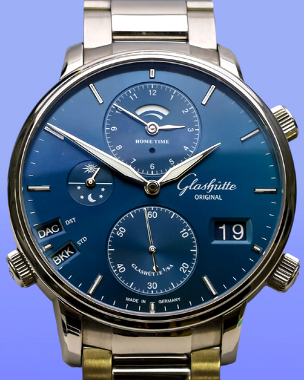 Glashütte Original Senator Cosmopolite 44MM Blue Dial Steel Bracelet (1-89-02-05-02-30)