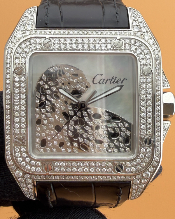 Cartier Santos 100 38MM Aftermarket Mother of Pearl Dial Leather Strap (W20073X8)