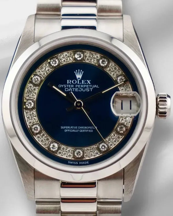 Rare 1998 Rolex Datejust 31MM Blue Dial Platinum President Bracelet (68246)