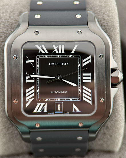 Cartier Santos De Cartier 39.8MM Black Dial Rubber Strap (WSSA0039)