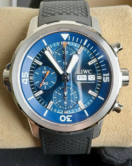 2025 IWC Schaffhausen Aquatimer Chronograph "Expedition Jacques-Yves Cousteau" 44MM Blue Dial Rubber Strap (IW376805)
