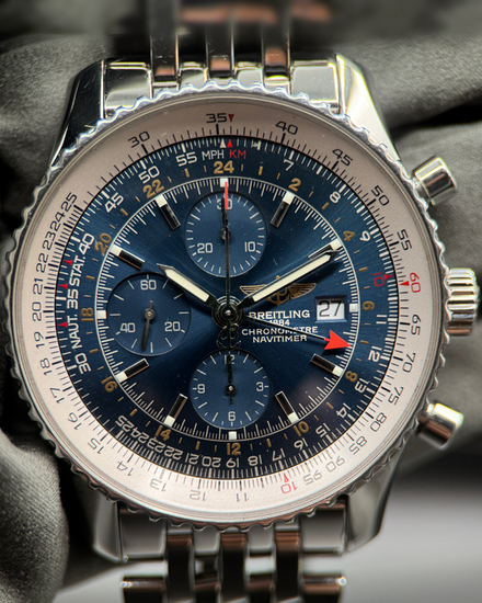 Breitling Navitimer World GMT 46MM Blue Dial Steel Bracelet (A24322)