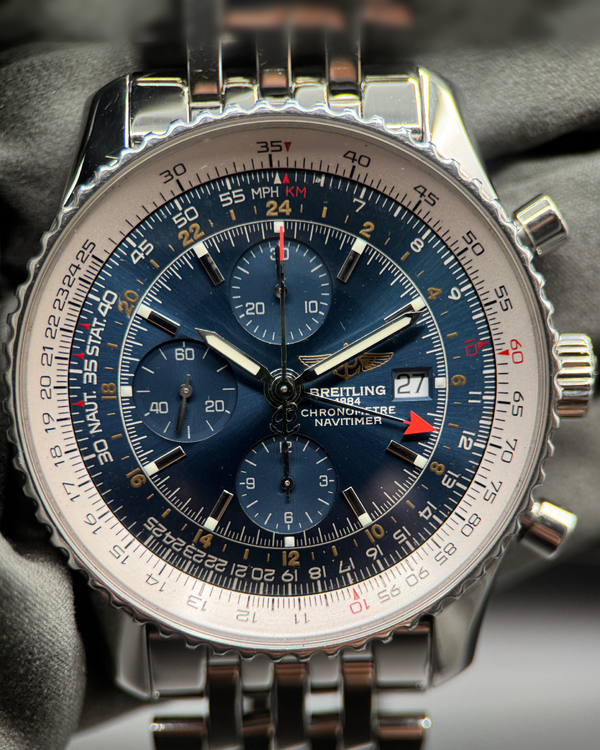 Breitling Navitimer World GMT 46MM Blue Dial Steel Bracelet (A24322121B1A1)