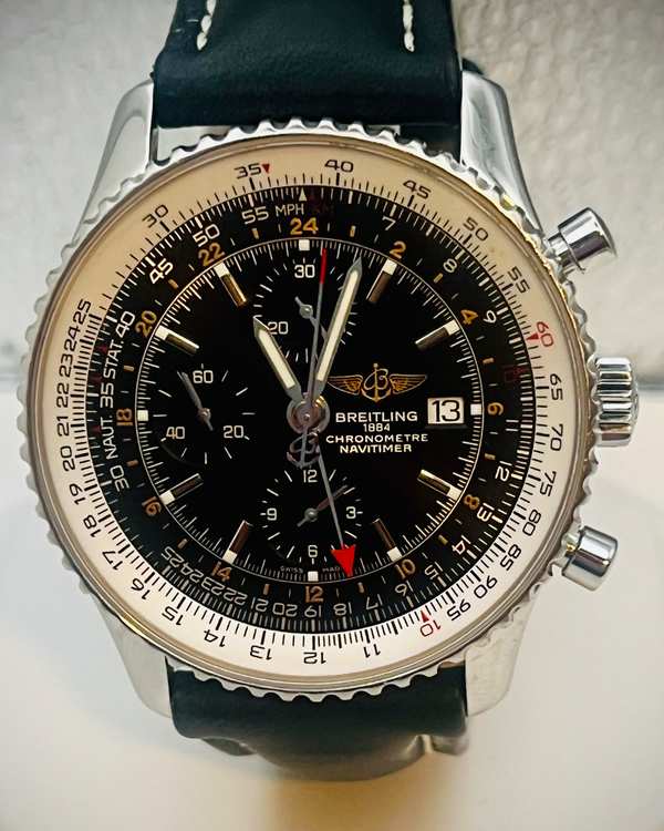 2018 Breitling Navitimer World 46MM Black Dial Leather Strap (A24322)