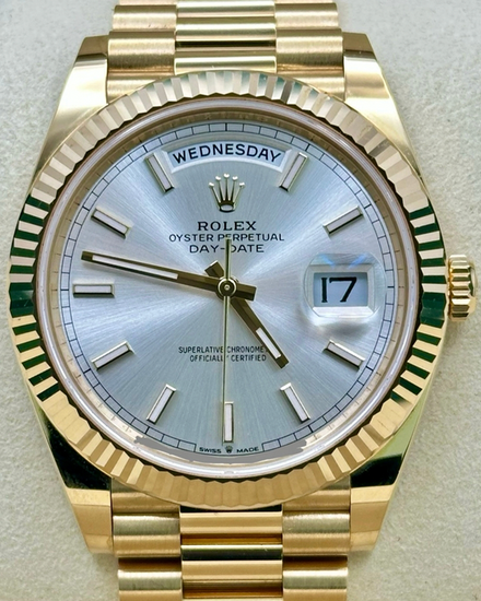 2025 Rolex Day-Date 40MM Silver Dial Yellow Gold President Bracelet (228238)