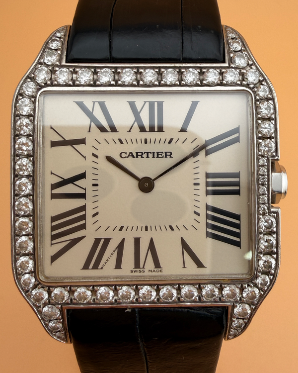 Cartier Santos Dumont 35MM Aftermarket Silver Dial Leather Strap (W2007051)