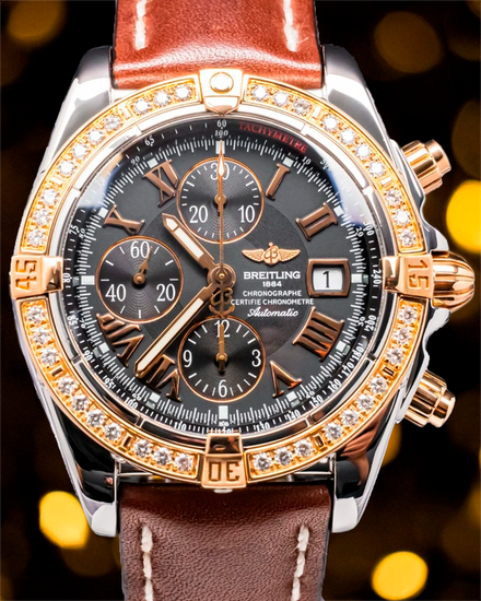 Breitling Chronomat Evolution 44MM Grey Dial Leather Strap (C13356)