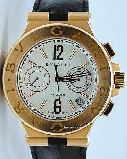 Bvlgari Diagono 40MM White Dial Leather Strap (DG P 40 G CH)