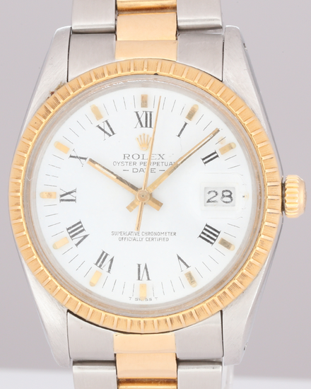 No Reserve - 1985 Rolex Oyster Perpetual Date 34MM White Dial Two-Tone Oyster Bracelet (15053)