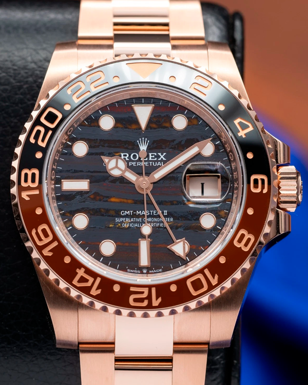 2025 Rolex GMT-Master II "Rootbeer" 40MM Tiger Iron Dial Rose Gold Oyster Bracelet (126715CHNR)
