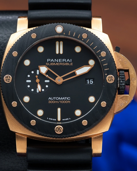 2021 Panerai Submersible Goldtech 44MM Black Dial Rubber Strap (PAM01070)