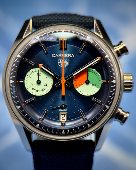 2024 Tag Heuer Carrera Chronograph "Skipper" 39MM Blue Dial Textile Strap (CBS2213.FN6002)