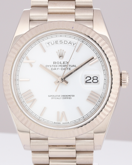 Rolex Day-Date 40MM White Dial White Gold President Bracelet (228239)