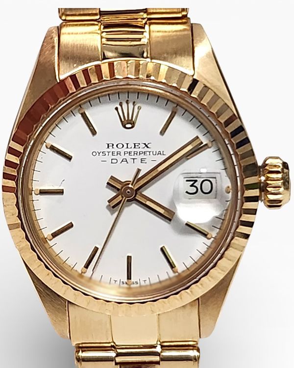 Rolex Oyster Perpetual Lady Date 26MM White Dial Yellow Gold Oyster Bracelet (6904)