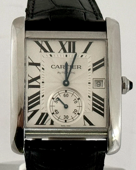 Cartier Tank MC 34MM Silver Dial Leather Strap (3589)
