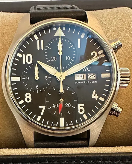 2025 IWC Schaffhausen Pilot Chronograph 41MM Black Dial Leather Strap (IW388111)