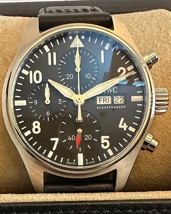 2025 IWC Schaffhausen Pilot Chronograph 41MM Black Dial Leather Strap (IW388111)