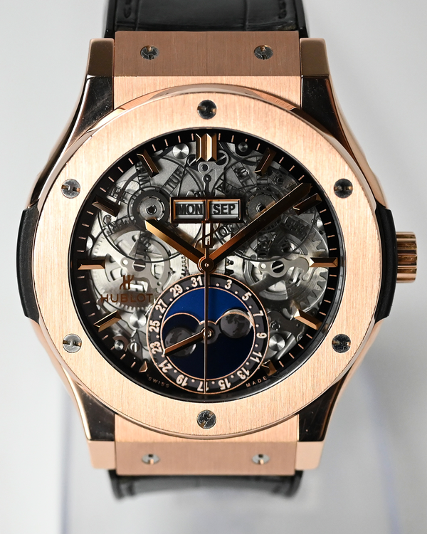 Hublot Classic Fusion Aerofusion Moonphase 45MM Skeleton Dial Leather Strap (517.OX.0180.LR)