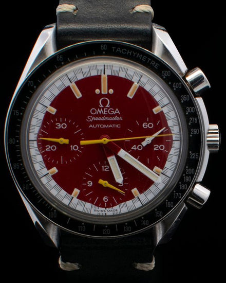 Omega Speedmaster Reduced "Michael Schumacher" 39MM Red Dial Aftermarket Leather Strap (3810.61.41)