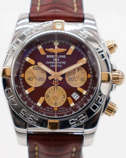2011 Breitling Chronomat 44MM Bordeaux Red Dial Leather Strap (IB0110)