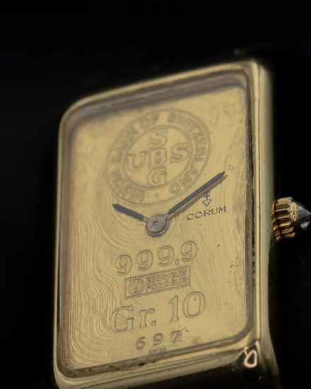 Corum Ingot Union Bank Of Switzerland 10GR 25MM Quartz Gold Dial Leather Strap  (14400)