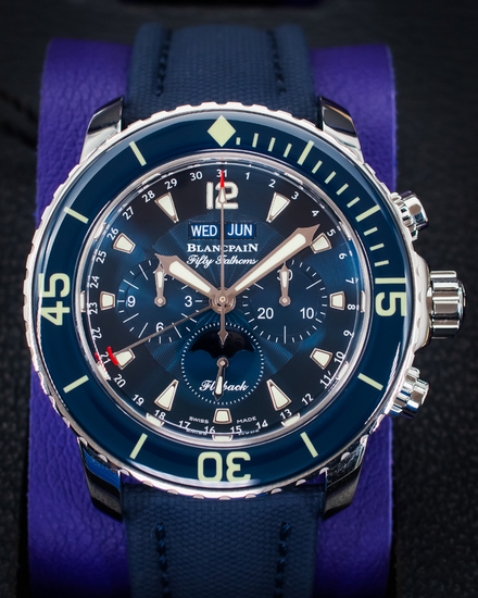 2022 Blancpain Fifty Fathoms Chronographe Flyback Quantième Complet 45MM Blue Dial Textile Strap (5066F-1140-52B)