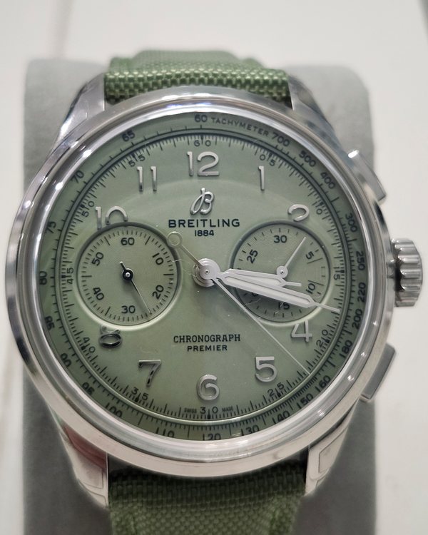 2023 Breitling Premier B09 Chronograph 40MM Pistachio Dial Aftermarket Textile Strap (AB0930)
