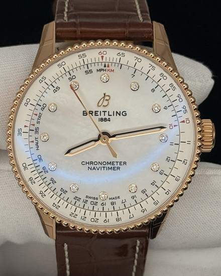 2025 Breitling Navitimer Rose Gold 36MM Mother of Pearl Dial Leather Strap (R17327211A1P1)